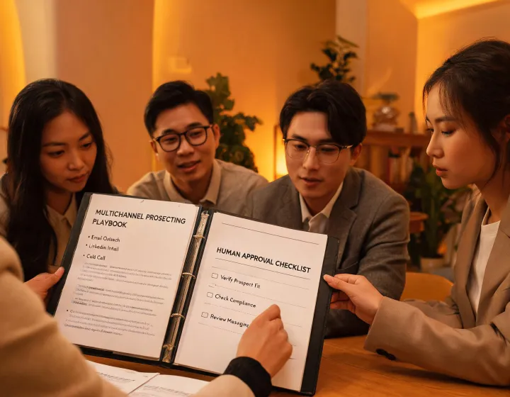 Revenue team reviewing a respectful outreach playbook